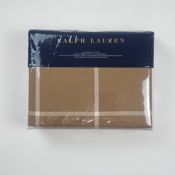 Ralph Lauren Equestrian Windowpane Duvet Cover Full/Queen Camel Cream Cashmere - Picture 5 of 14